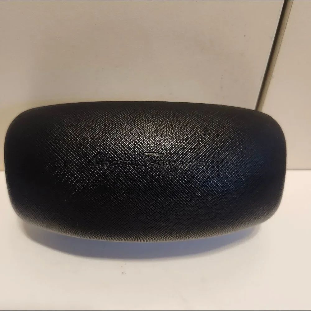 New Salvatore Ferragamo Black Leather Domed Clamshell Eye/Sunglass Case 7"x3"